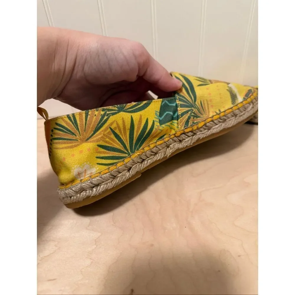 Gudrun Sjoden Yellow Floral Canvas Flats Women Slip-On Espadrilles size 38 (7.5)